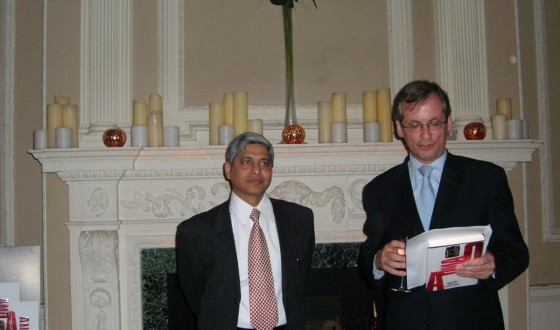 In London where it all started. With Patrick Janson Smith, then chief of Doubleday at the London launch of Q&A April 14, 2005